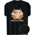 thumbnail image 1 of Funny Graphic Tee,Tops Has"BAD CATTITUDE"Cute Cat Print,Round Neck Regular Fit T-shirts, Size(S-5XL), 1 of 5