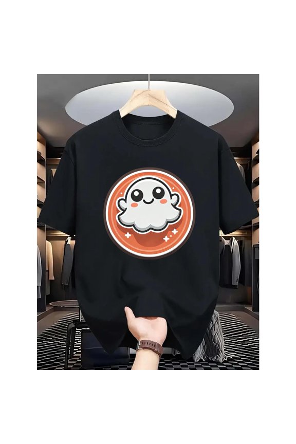 Funny Graphic Tee,Tops Has Cute Cartoon Ghost Whimsical Design,Round Neck Regular Fit T-shirts, Size(S-5XL)