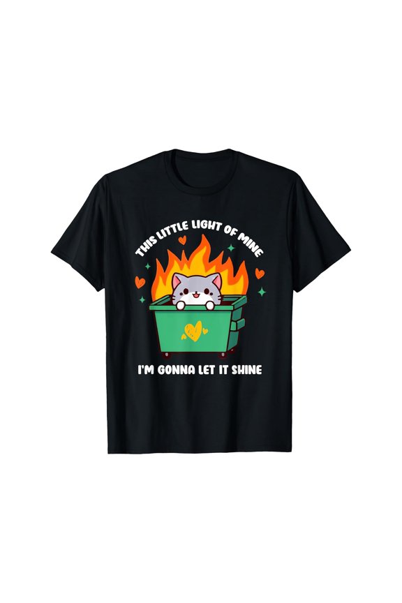 Funny Graphic Tee,Tops Has Dumpster Fire Cat Graphic,Casual Round Neck Regular Fit T-shirts, Size(S-5XL)
