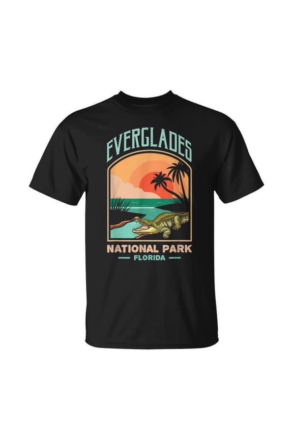 Funny Graphic Tee,Tops Has"Everglades National Park Florida"Letter Pattern,Casual Round Neck Regular Fit T-shirts, Size(S-5XL)