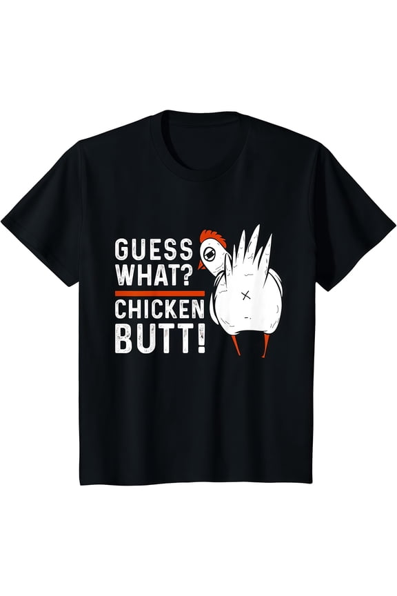 Funny Graphic Tee,Tops Has"Guess What? Chicken Butt" Text With Chicken Pattern,Round Neck Regular Fit T-shirts, Size(S-5XL)