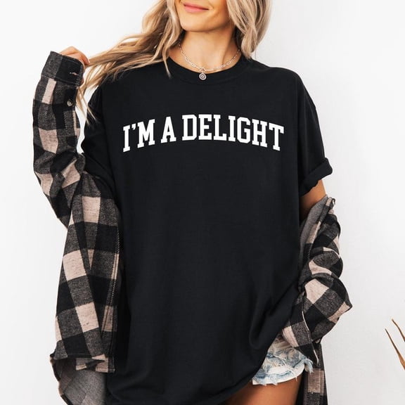 Funny Graphic Tee,Tops Has"I'm A Delight"Letter Pattern,Round Neck Regular Fit T-shirts, Size(S-5XL)