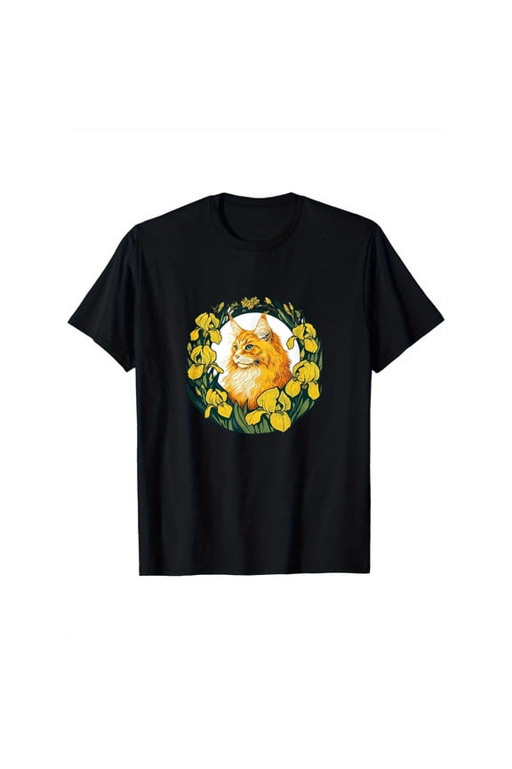 Funny Graphic Tee,Tops Has Maine Coon Graphic,Casual Round Neck Regular Fit T-shirts, Size(S-5XL)