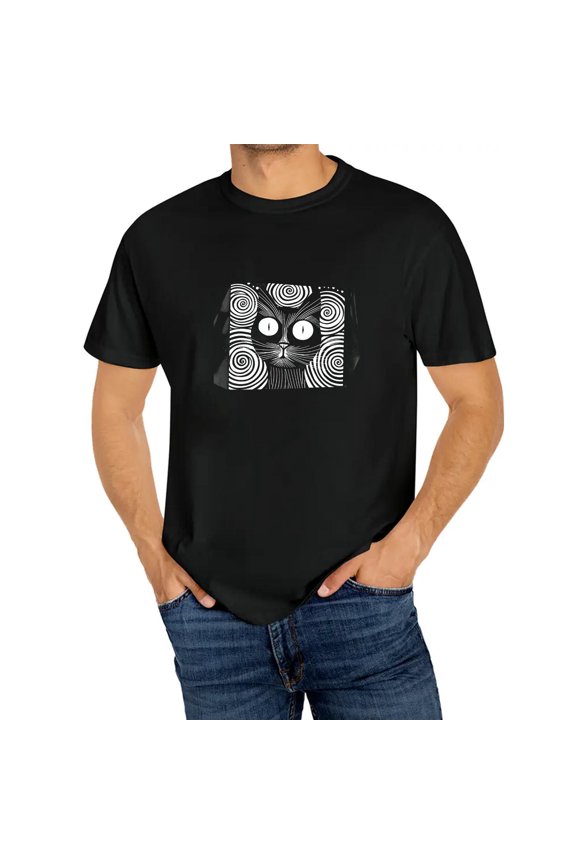 Funny Graphic Tee,Tops Has Modern Abstract Cat Face Graphic,Round Neck Regular Fit T-shirts, Size(S-5XL)