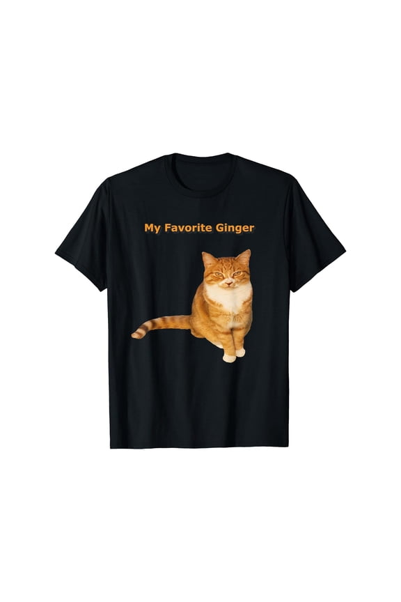 Funny Graphic Tee,Tops Has"My Favorite Ginger"Tabby Kitty Cat Print,Round Neck Regular Fit T-shirts, Size(S-5XL)