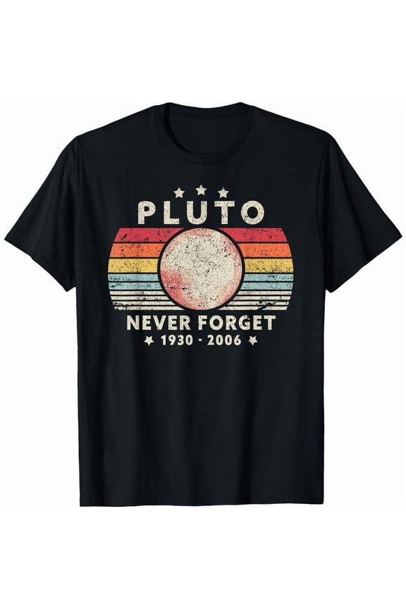 Funny Graphic Tee,Tops Has"Never Forget Pluto"Print,Casual Round Neck Regular Fit T-shirts, Size(S-5XL)