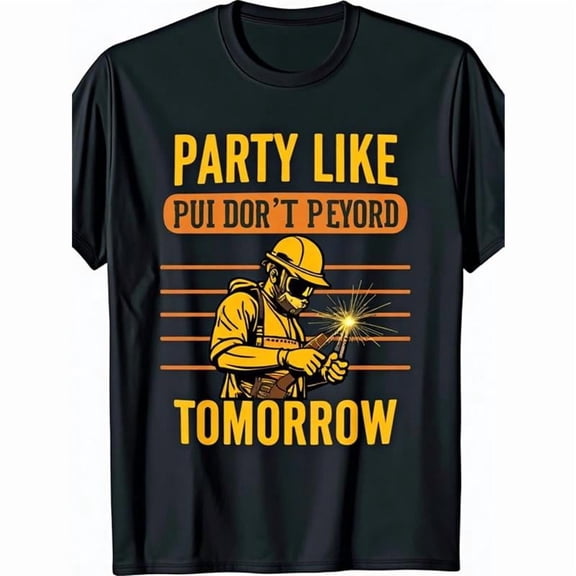 Funny Graphic Tee,Tops Has"Party Like You Don't Work Tomorrow"Text With Welder Design,Round Neck Regular Fit T-shirts, Size(S-5XL)