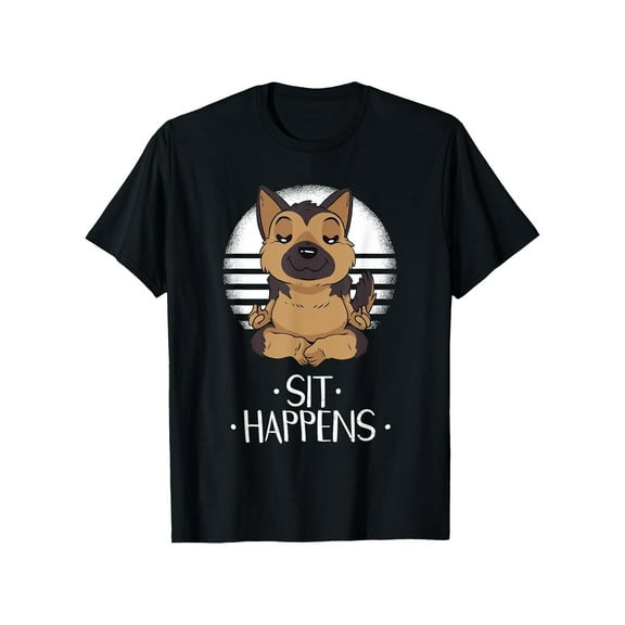 Funny Graphic Tee,Tops Has"Sit Happens"Text With A Dog Face Pattern,Round Neck Regular Fit T-shirts, Size(S-5XL)