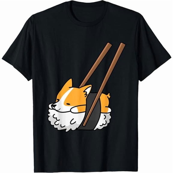 Funny Graphic Tee,Tops Has Sushi Corgi Pattern,Round Neck Regular Fit T-shirts, Size(S-5XL)