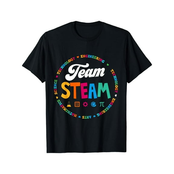Funny Graphic Tee,Tops Has"Team Steam"Text With Colorful Letter,Round Neck Regular Fit T-shirts, Size(S-5XL)