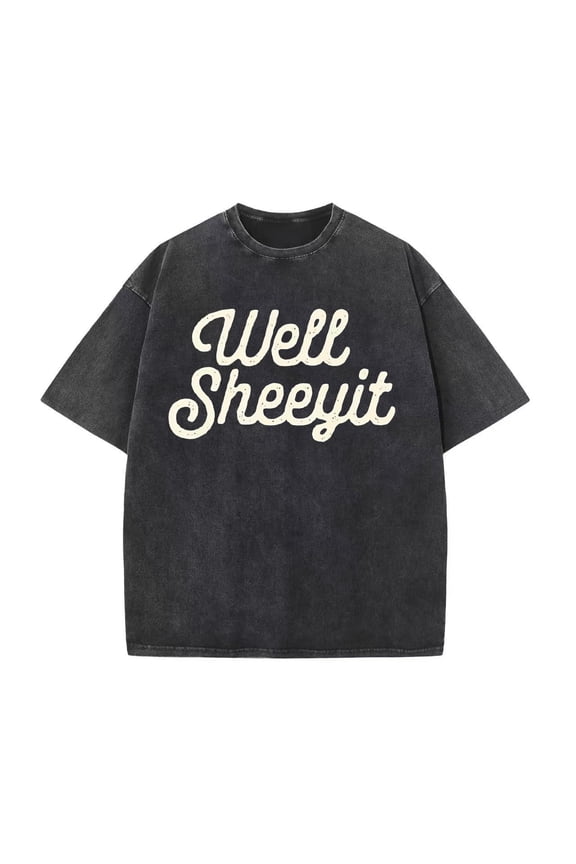 Funny Graphic Tee,Tops Has"Well Sheeyit"Print Graphic,Round Neck Regular Fit T-shirts, Size(S-2XL)