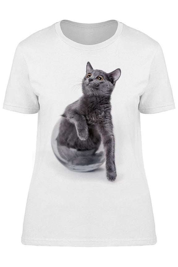Funny Gray Cat In Glass Vase T-Shirt Women -Image by Shutterstock, Female Medium