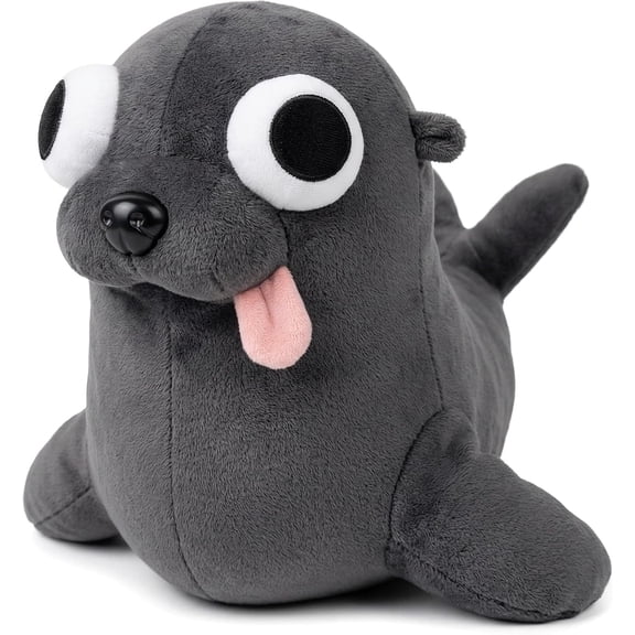 Funny Gray Seal Plush Toy - Goofy Big-Eyed Stuffed Animal with Tongue Out, Soft Cuddly Seal Companion for Kids & Adults, Cute Silly Marine Plushie (Grey 7.09 inch)
