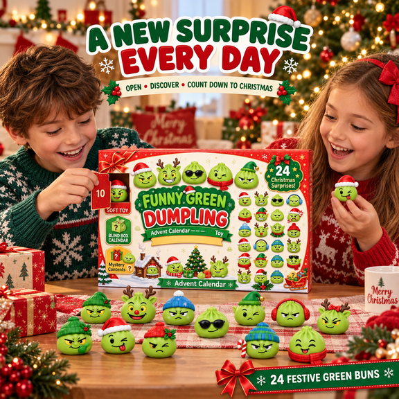 Funny Green Christmas Dumpling Advent Calendar 2026, 24 Days Countdown Calendar with 24Pcs Festive Green Buns Squishy Toys, Sensory Stress Relief Fidget Buns Holiday Gift for Adults
