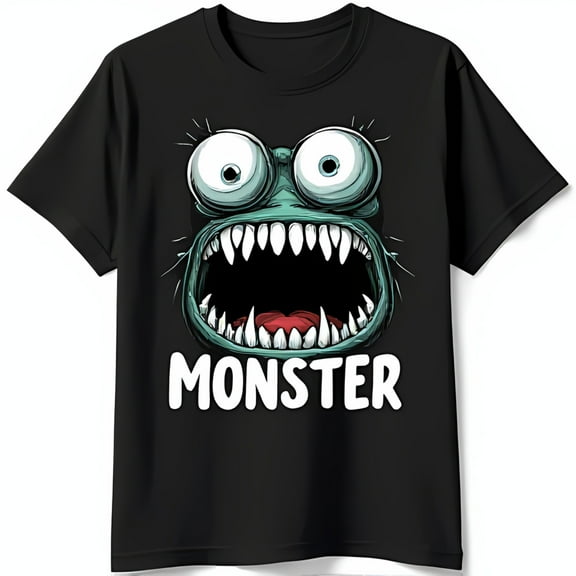 Funny Green Face Black T-Shirt with Print & Adults