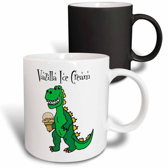 3drose, Funny Green Godzilla Monster Eating Vanilla Ice Cream Vazilla Pun, 11oz Magic Transforming Mug
