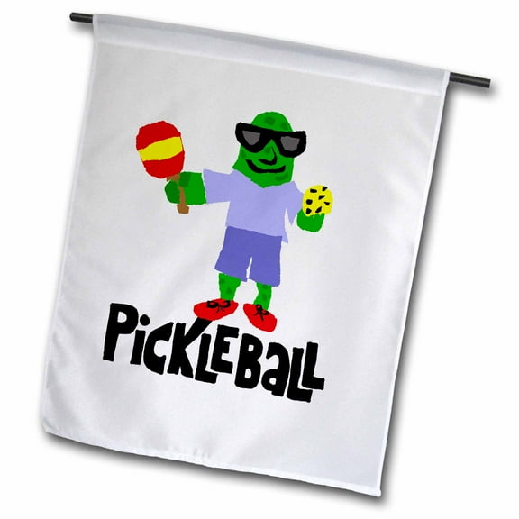 3dRose, Funny Green Pickle Holding Pickleball Paddle and Ball, 12 x 18 inch Garden Flag