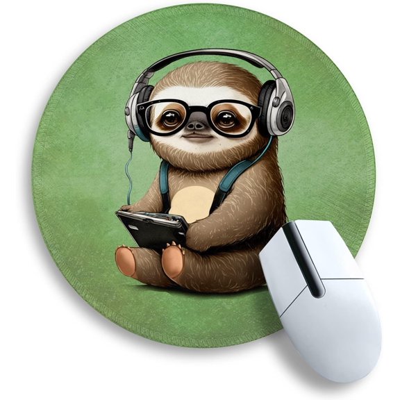 Funny Green Round Mouse Pad Mouse Pad for Desk, Cute Sloth Computer Mousepad with Stitched Edge Non-Slip Rubber Base, Cute Green Home Office Decor Desk Accessories Office Supplies Gift for Women Men