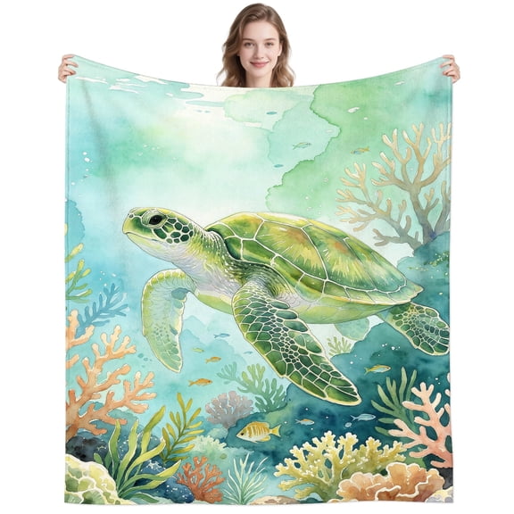 Funny Green Sea Turtle Blanket Gifts for Women Men Sea Turtle Lovers Adults Soft Cozy Unique Sea Turtles Throw Blankets for Home Sofa Couch Decor 50x40 Inch