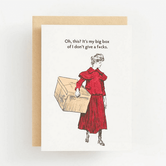 Funny Greeting Card "Big Box of I Don't Give a F*cks" Sassy Humor Design Envelope Included, Blank Inside Perfect for Friends, Birthdays, or Just Because