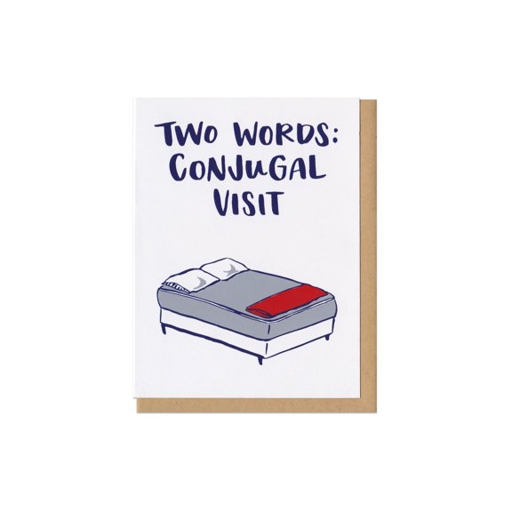 Funny Greeting Card for Couples  "Two Words: Conjugal Visit"  Hilarious Humor  Blank Inside for Personal Messages  Made for Lovebirds, Anniversaries, and Relationship Fun
