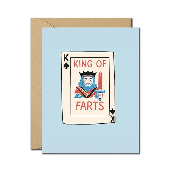Funny Greeting Card for Him - "King of Farts" Playing Card Design - Hilarious Birthday, Father's Day, or Anniversary Card for Dad, Husband, Boyfriend - Blank Inside with Envelope
