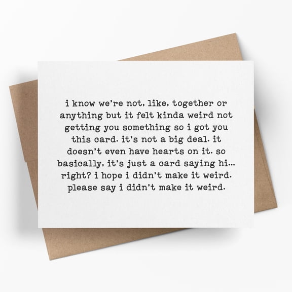 Funny Greeting Card for Crush or Friend, Humorous Typewriter Style Note, Minimalist Card for Casual Hello, Includes Kraft Envelope