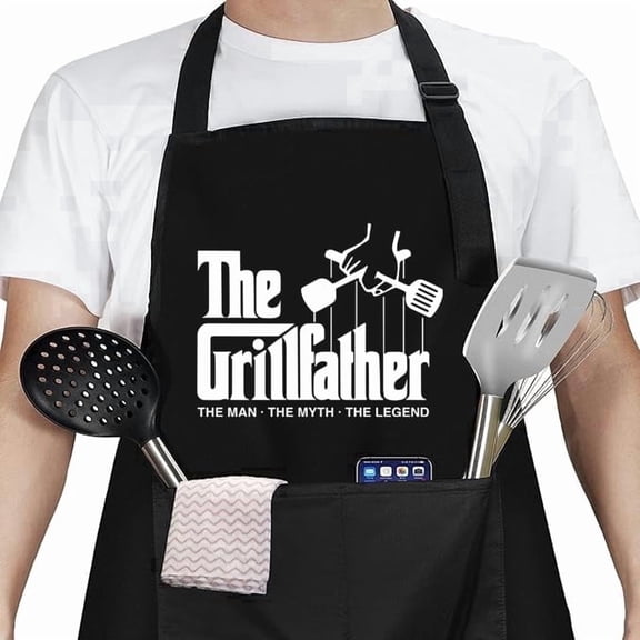 Funny Grill Aprons for Men - The Grillfather,Funny Chef Cooking Grilling BBQ Apron with 2 Pockets - Birthday, Father's Day, Christmas Gifts for Dad