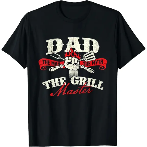 Funny Grill Master BBQ Chef Gift for Dad Men Novelty Short Sleeve T-Shirt