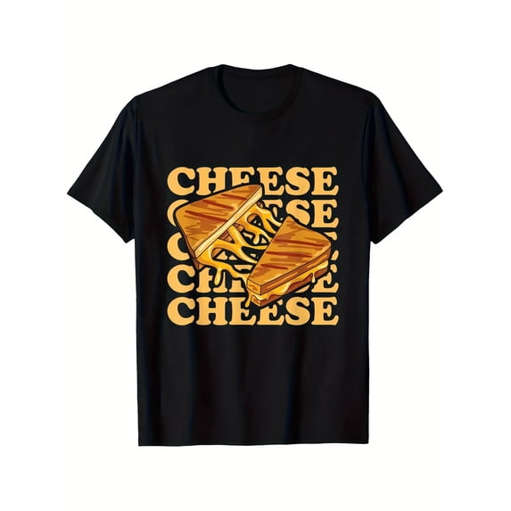Funny Grilled Cheese Lover T-Shirt: 3D Melted Cheese & Toast Print with "CHEESE" Lettering, Heavyweight 100% Cotton Streetwear Tee for Men, Novelty Foodie Apparel