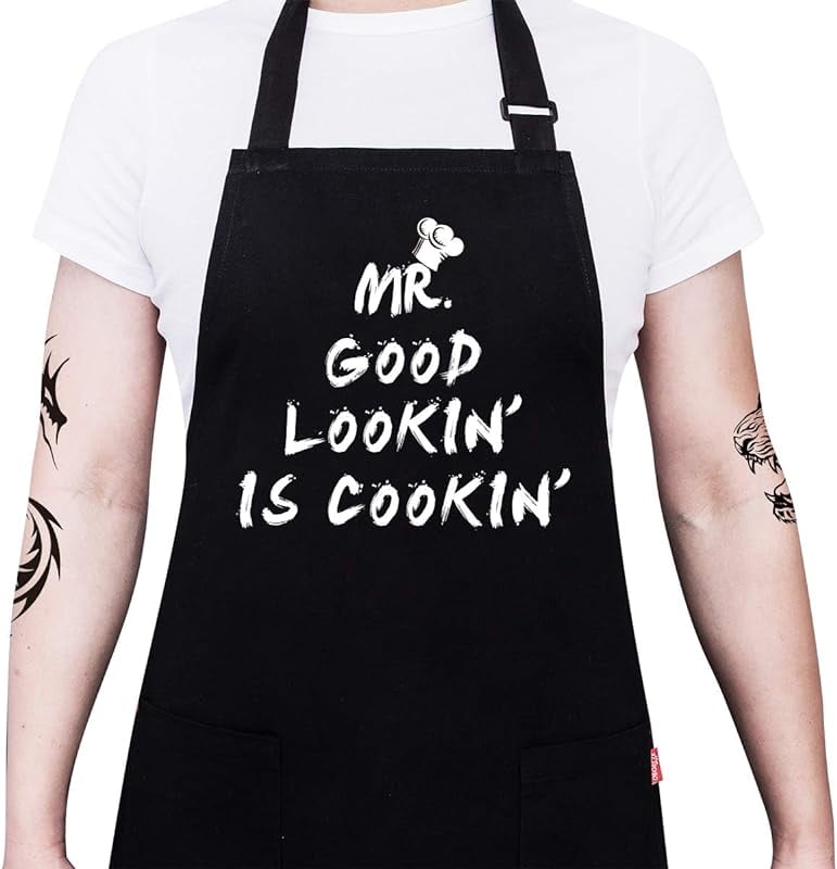 Funny Grilling Aprons for Men BBQ Cooking Apron with 2 Pockets