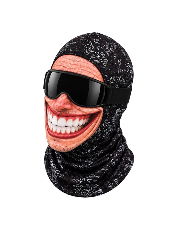 Funny Grinning Teeth Face Balaclava, 3D Print Ski Mask for Skiing Cycling Snowboarding and Halloween , Black