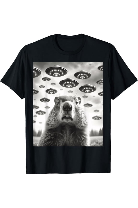 Funny Groundhog Selfie With Alien UFOs Weird Ground Hog Day T-Shirt TShirt