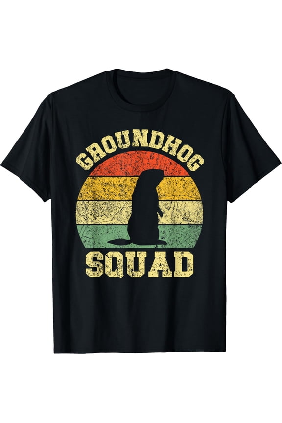 Funny Groundhog Squad Design Happy Groundhog Day 2024 T-ShirtMen's and women's gift, black and white T-shirt, size: Extra large S-4XL