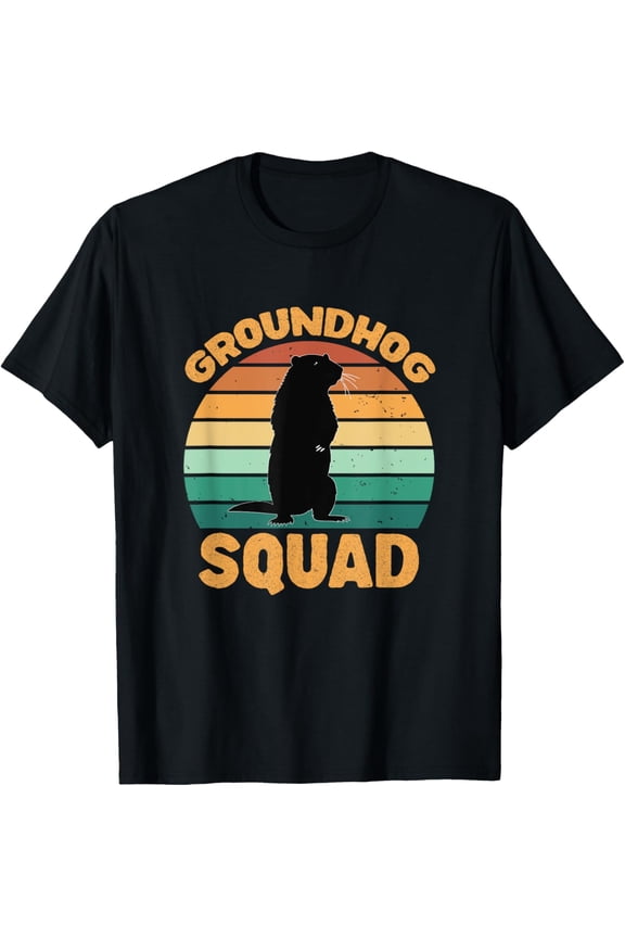 Funny Groundhog Squad Design Happy Groundhog Day 2025 T-ShirtMen's and women's gift, black and white T-shirt, size: Extra large S-4XL