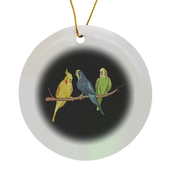 3drose, Funny Group of Budgie Budgerigar and Cockatiel, Circle Porcelain Ornament