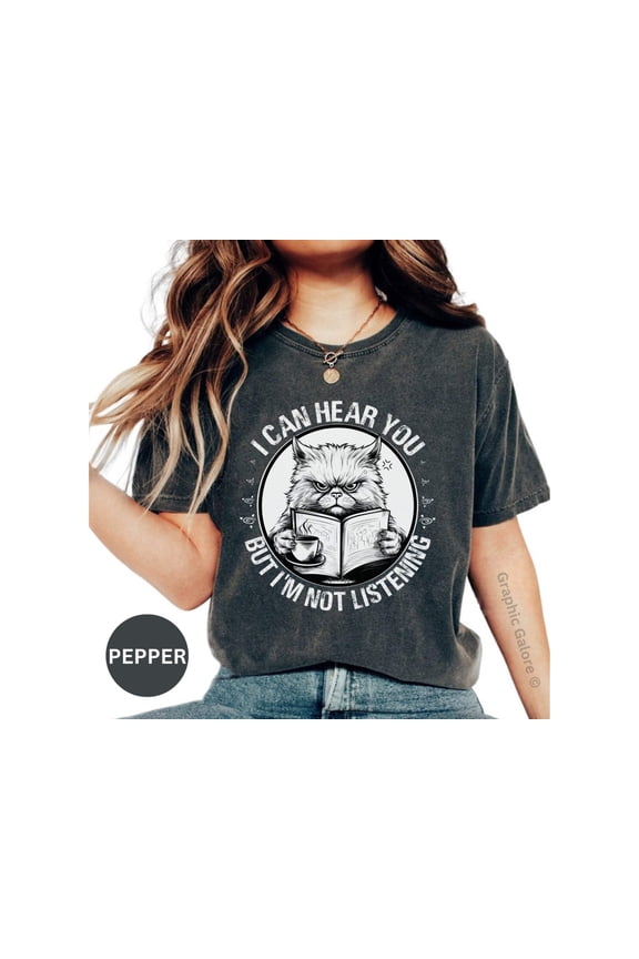 Funny Grumpy Cat T-Shirt - 'I Can Hear You But I'm Not Listening' - Unique Graphic Tee for Cat Lovers - Perfect Gift!