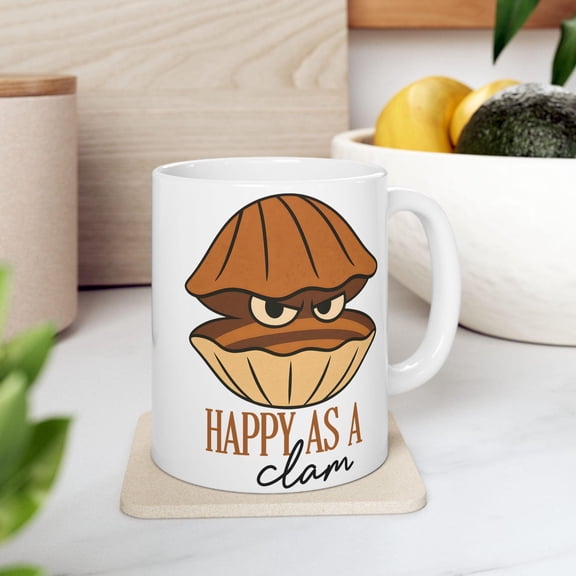 Funny Grumpy Clam Mug, Mid Century Modern Sarcastic Coffee Cup
