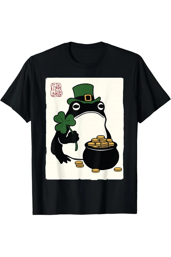 Funny Grumpy Frog Japanese 2026 St Patricks Day Lucky Holiday Unisex T-Shirt ,up to size 5XL