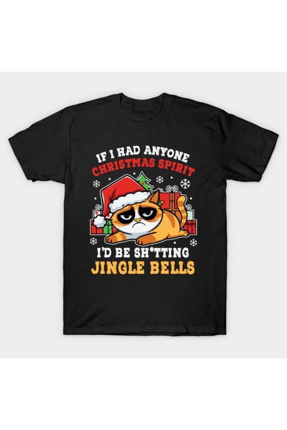 Funny Grumpy Orange Cat Christmas Spirit Quote Holiday Design, H10479 Unisex T-Shirt, Up to 5XL Available