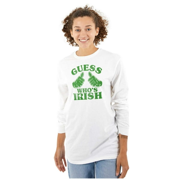 Funny Guess Who's Irish St Paddys Long Sleeve TShirt Men Women Brisco Brands S