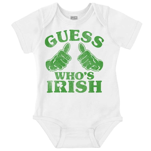 Funny Guess Who's Irish St Paddys Romper Boys or Girls Infant Baby Brisco Brands NB