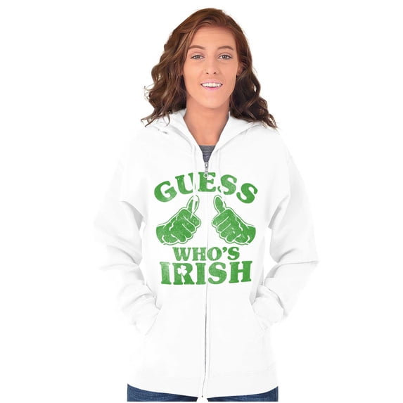 Funny Guess Who's Irish St Paddys Zip Up Hoodie Men's Women's Brisco Brands M