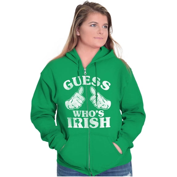Funny Guess Who's Irish St Paddys Zip Up Hoodie Men's Women's Brisco Brands S