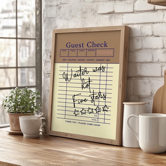 Funny Guest Check Wall Art, Trendy Kitchen Restaurant Decor, Unframed Paper Print Size 8x12