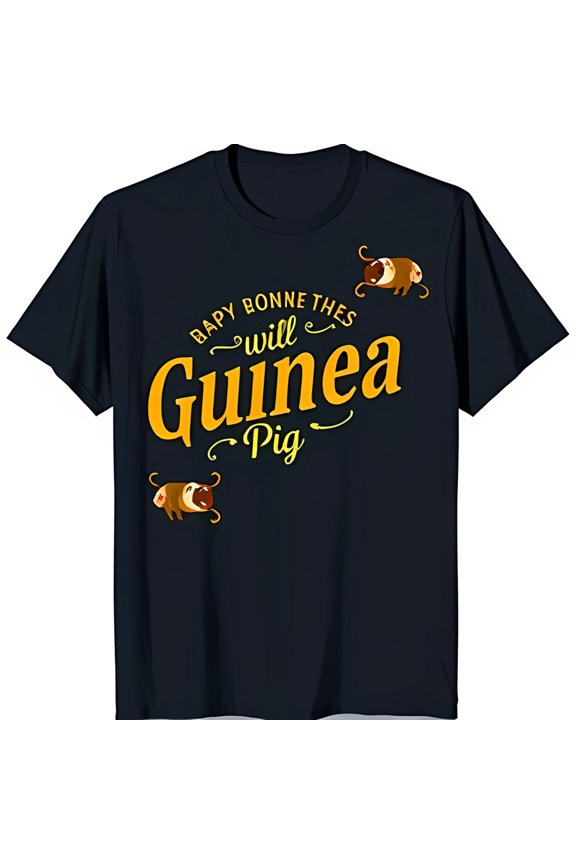 Funny Guinea Pig Graphic T-Shirt Blue with Yellow Design Bapy Bonne Thes