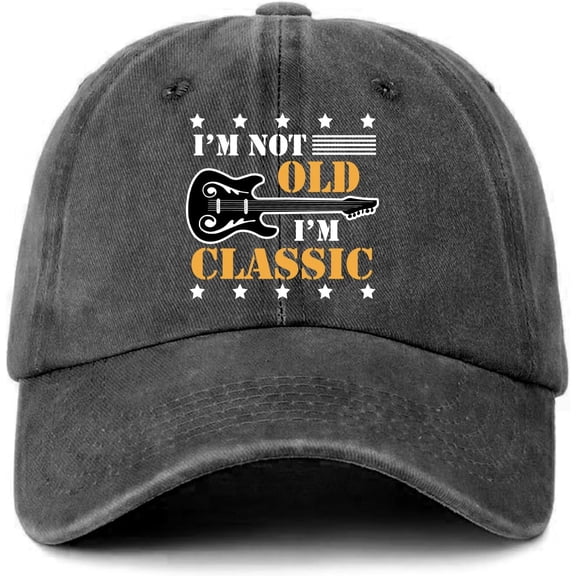 Funny Guitar Distressed Washed Black Baseball Cap I'm Not Old I'm Classic Printed Cotton Adjustable Baseball Hat