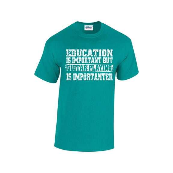 Funny Guitar T-shirt Education is Important but Guitar Playing is Importanter Musician Band Rock Heavymetal 80's Bass Player-Antiquejade-Small
