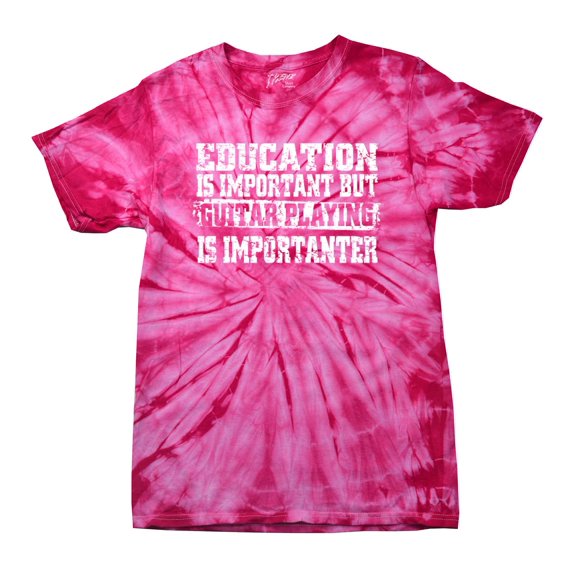 Funny Guitar T-shirt Education is Important but Guitar Playing is Importanter Musician Band Rock Heavymetal 80's Bass Player-Pinktiedye-Small