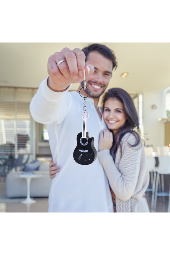 Funny Guitar With LED Light Sound Keychain, Rvkxad Novelty Light Up Music Keyring, Sound & Light Keychain for Keys Bags Backpack, Black
